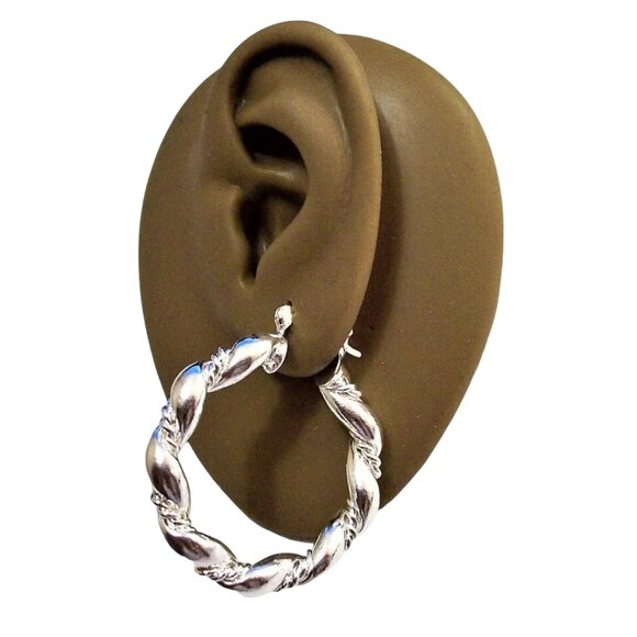 1 1/2 Inch 38mm Hoop Sterling Silver Pierced Post Earrings - Picture 5 of 9